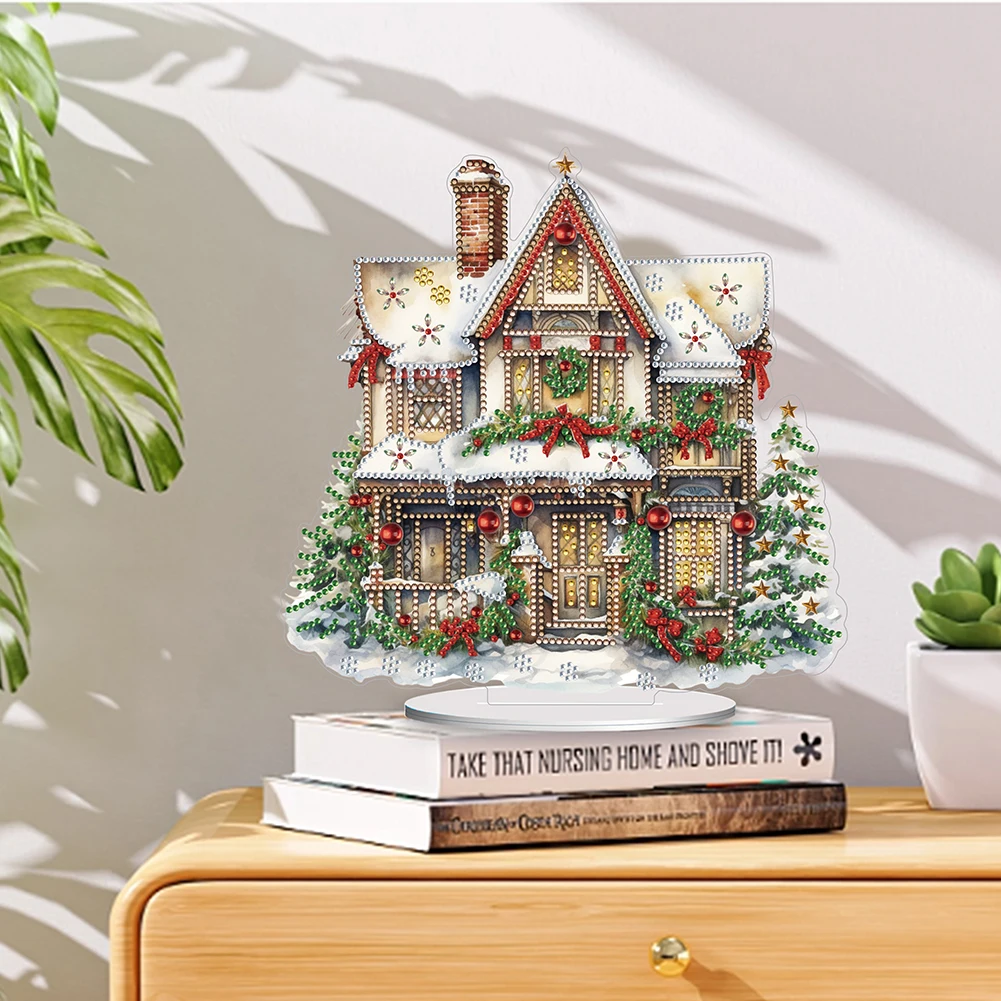 Christmas Diamond Painting Desktop Kit with Acrylic and Resin Gems
