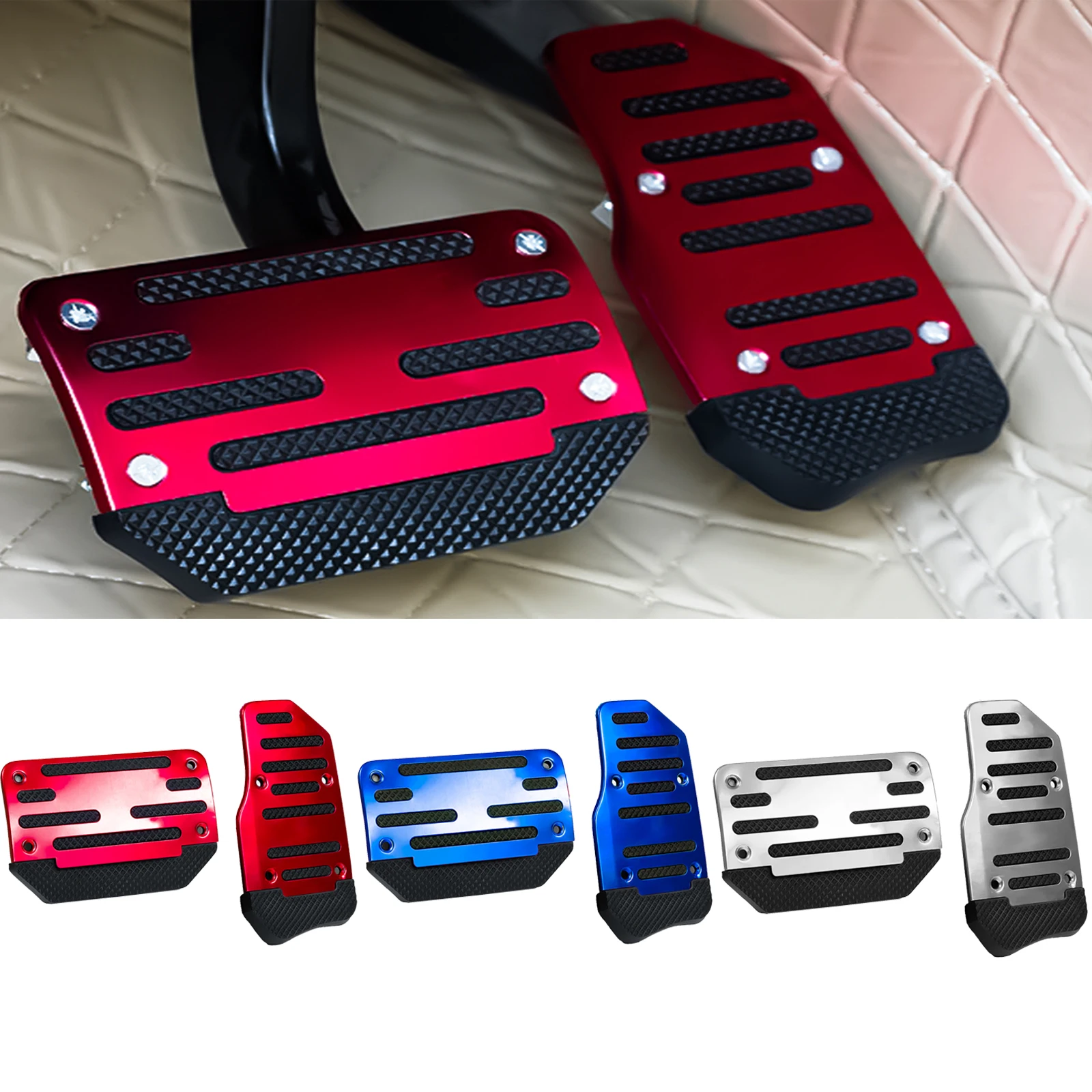 2x Universal Car Pedals Cover Aluminum Automatic Brake Gas Accelerator  Non-Slip Foot Pedal Pad Kit Red Blue Silver Accessories - AliExpress