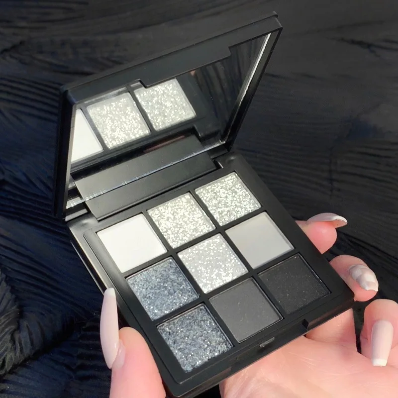 9 Colors Glitter Eyeshadow Palette Eye Shadow Eye Shadow Plate Punk Smokey Cool Toned Eyeshadow Palette Dark Gray Black Nude Eye Pigments Makeup