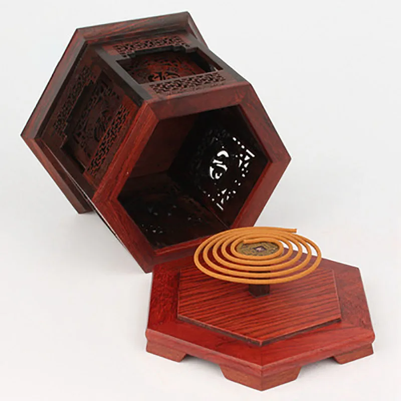 Red Rosewood incense burner, sandalwood box, crafts wood carving ornaments, four-corner double layer incense box