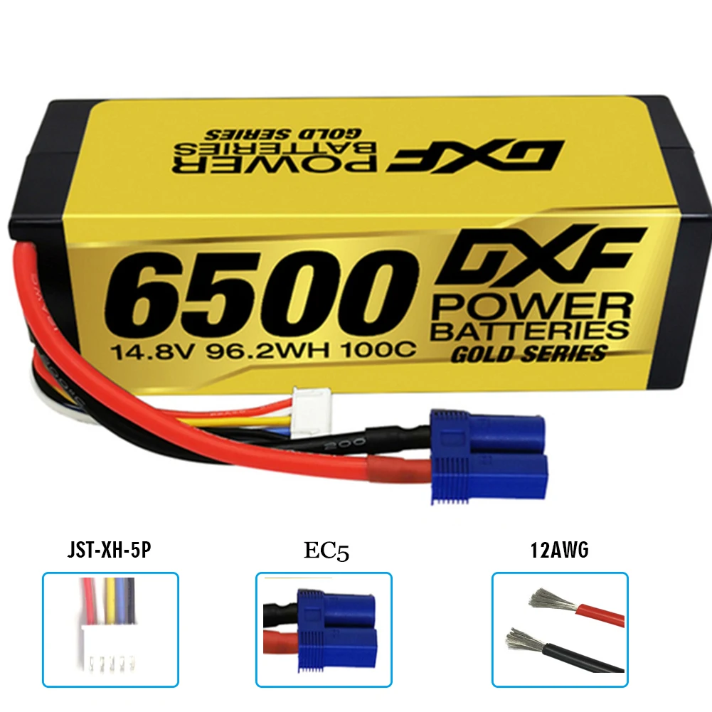 DXF Lipo 4S Graphene Battery 14.8V 6500mAh 100C Gold Version Racing Series HardCase for RC Car Truck Evader BX Truggy 1/8 Buggy