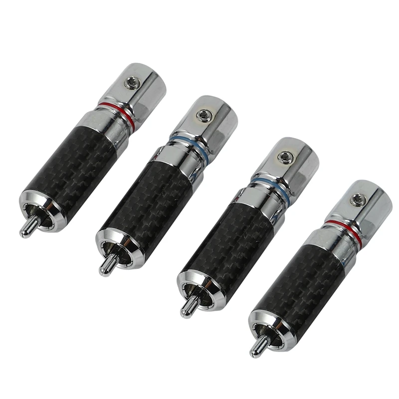 4 Pieces Of Rhodium-Plated Carbon Fiber Lotus Signal Connector, Plated RCA Plug, Coaxial Lotus Terminal