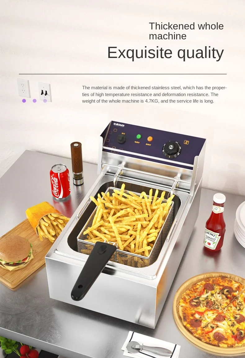 220V Single Cylinder Electric Deep Fryer Commercial Frying Equipment for French Fries and Chicken