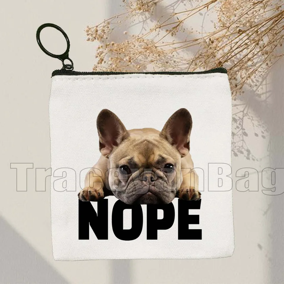 Divertente cane bassotto cuore carino Bulldog inglese Nope Bulldog francese  regalo portamonete in tela piccola borsa quadrata per carte chiave -  AliExpress, image size:960x960