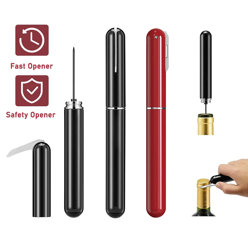 1Pc Black Stainless Steel Wine Air Pressure Corkscrew Cork Remover Air Pump Wine Bottle Opener Safety Portable Corkscrew bottle opener