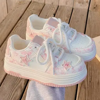 Women's Cute Platform Sneakers Lace-Up Low Top Cute Casual Walking Shoes Comfortable for Daily Wear School Travel 1