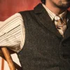 MJ-0004B 100% Wool Vintage Stylish Waistcoat 560 GSM Mens Casual Tweed Vest Red Tornado 4