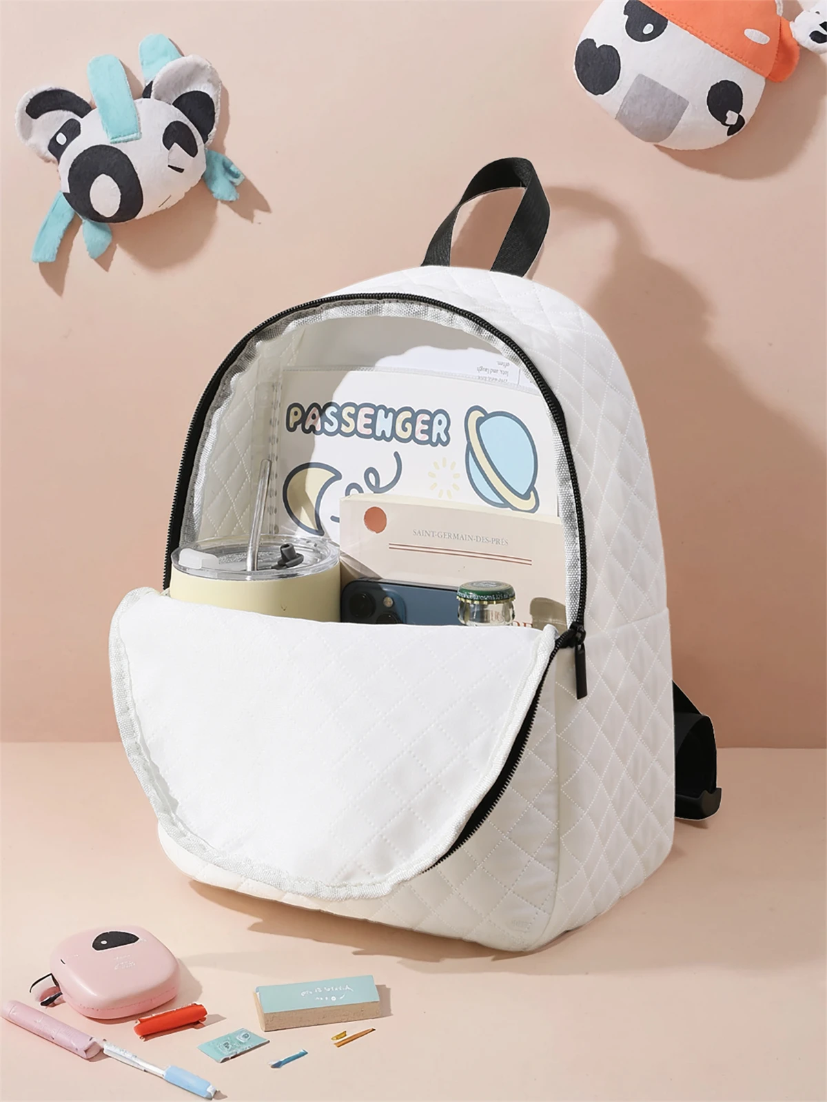 Blossom，Bubbles， Casual Diamond Quilted Compact Backpack, Suitable for Outdoor, Travel, Campus, Suitable for Both Men and Women