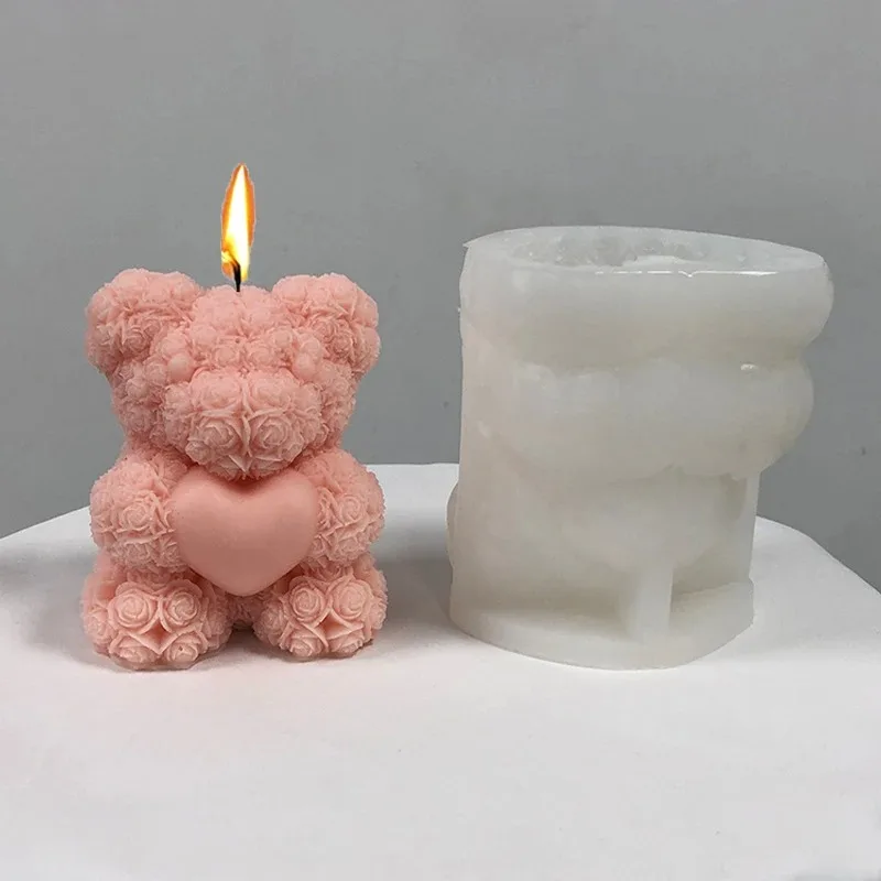 3D Bear Hug Love Silicone Candle Mold showing assembled product