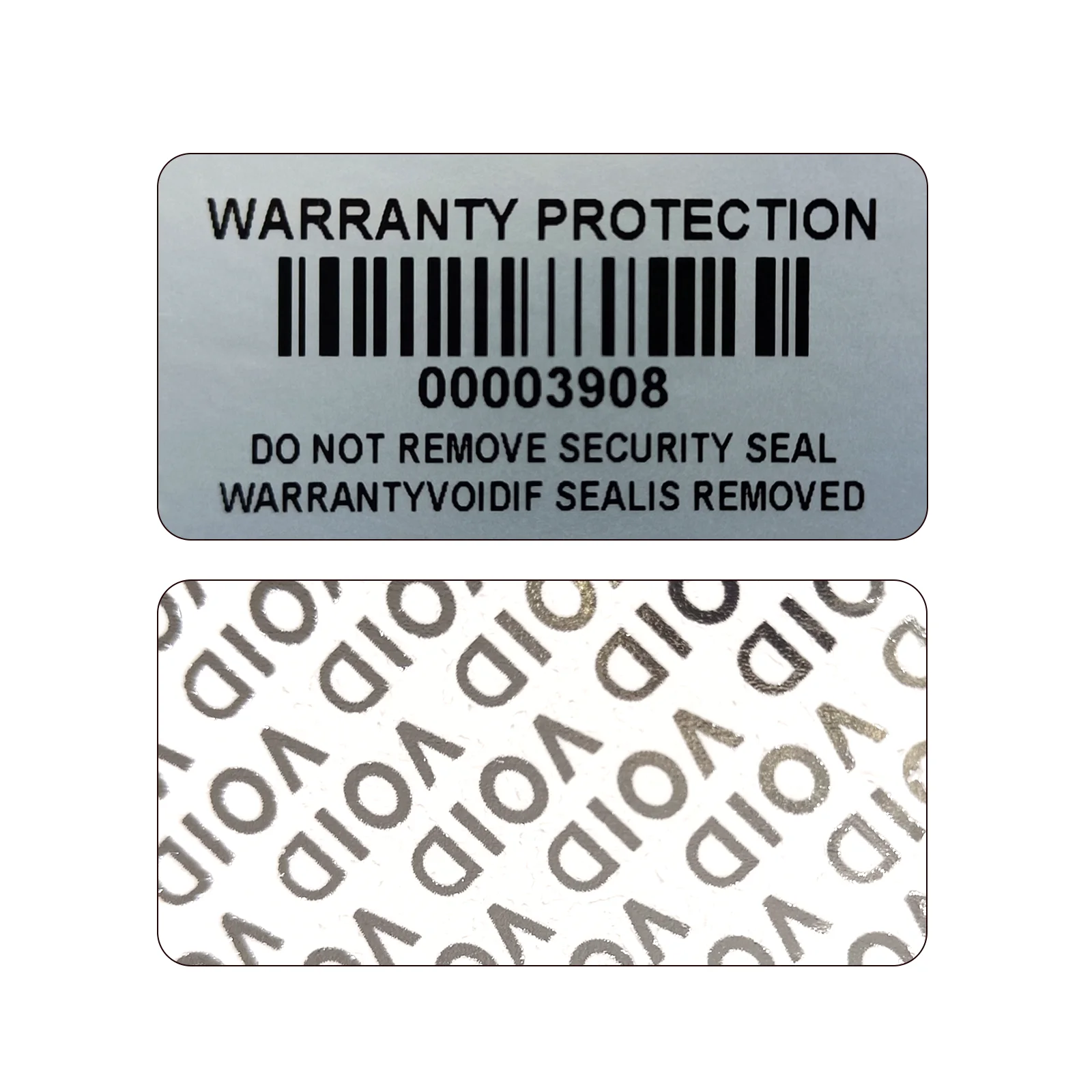 

Bar code warranty void stickers Dumb silver PET security labels with serial number waterproof tamper proof seal label（4x2cm）