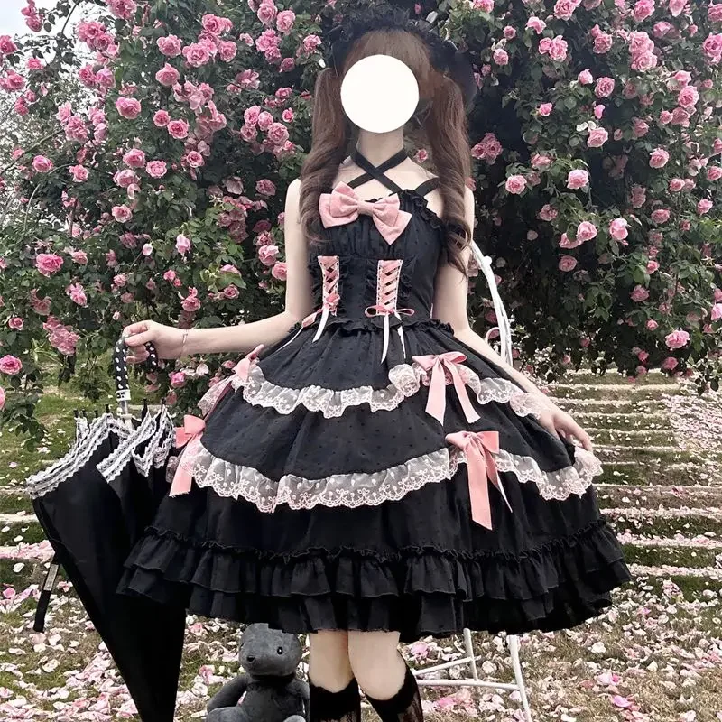 

[Miss Pearl] Coalfell Spot~Original Design Japanese Cake puffy skirt waist strap Lolita Dress JSK Strap Dress women