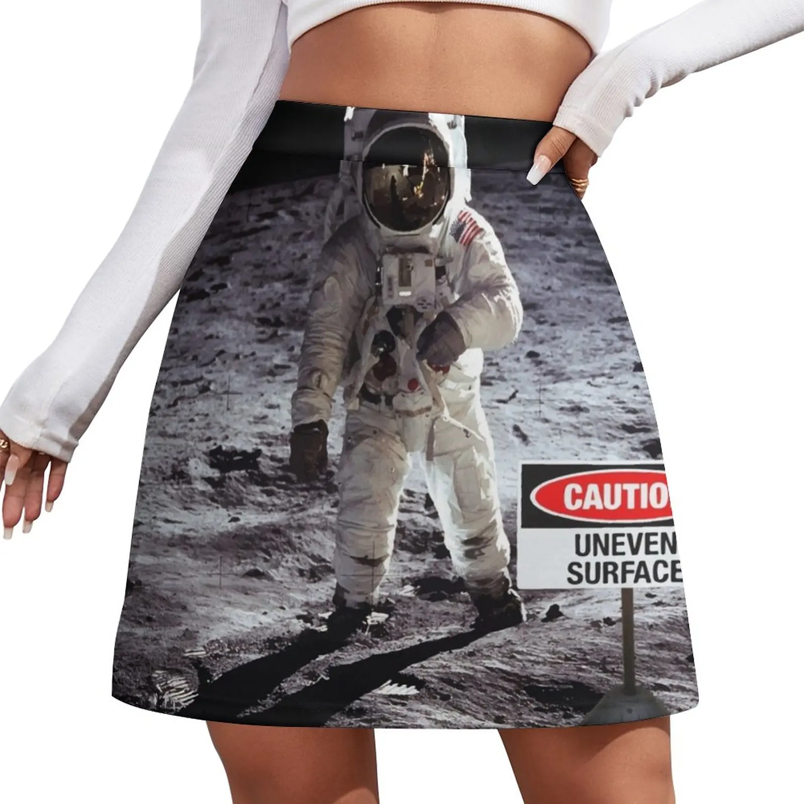 

Caution uneven surface sign on the moon Mini Skirt women clothes fairy grunge Summer dress