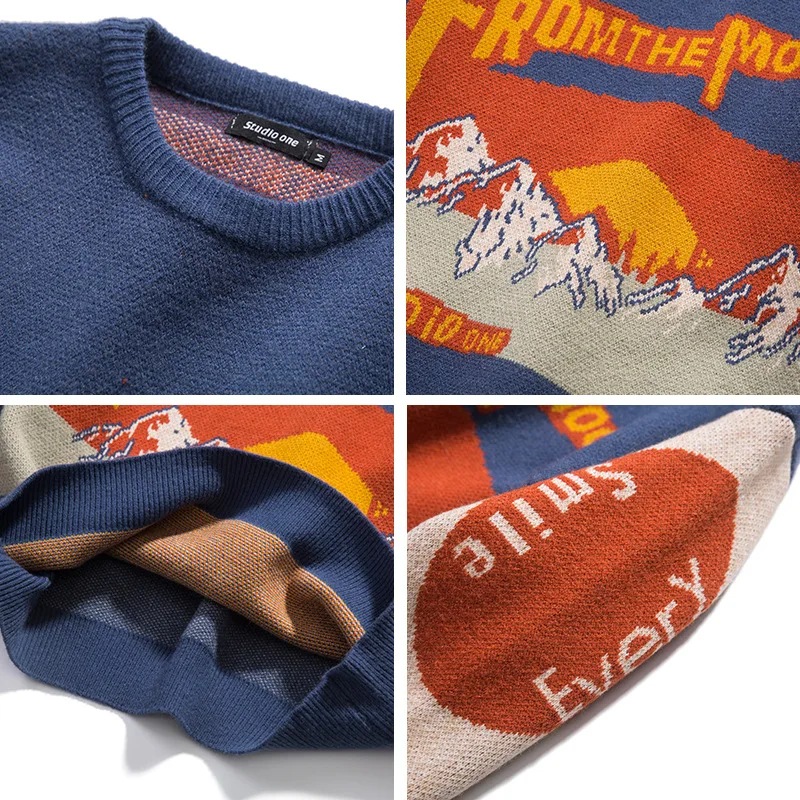 Spring and Autumn Fashion Casual Loose Men's Sweater Color Block Letter Printing Harajuku Pullover Couple Street Ropa De Hombre 6