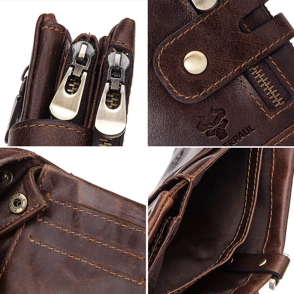 KAVIS RFID Genuine Cowhide Leather Wallet With Coin Pocket For Men Money Card Holder Purse Short Casual Zipper Bifold 4