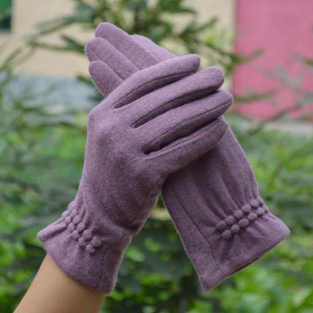 [BYSIFA] Autumn Winter Noble Purple Mittens Gloves Spring Women Pure Wool Gloves New Thick Warm Touch Screen Ladies Gloves