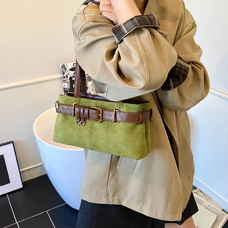2025 Autumn/Winter New Retro Suede Underarm Bag Fashion Korean Edition Women's Shoulder Bag Large Capacity Commuter Bag Handbag