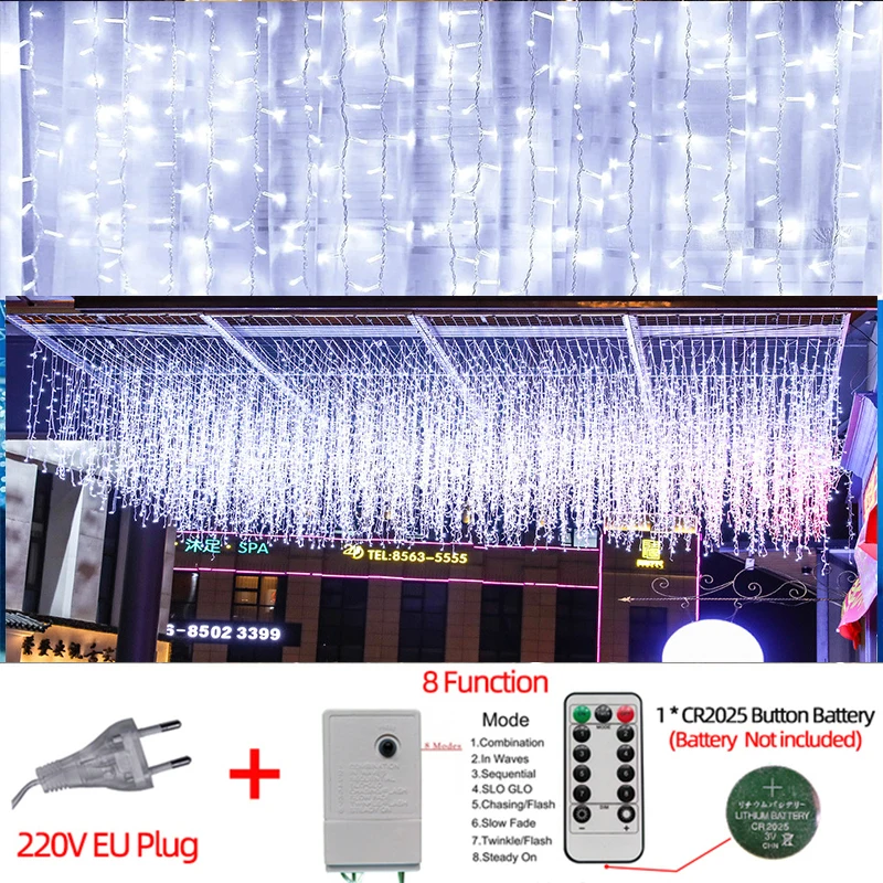 thumbnail image 1 of Guirnalda de luces LED navideñas para exteriores, guirnalda de luces de calle, cortina de luces de hadas de 3 a 20 m para bodas, patios, fiestas, decoración de Año Nuevo, 1 of 5