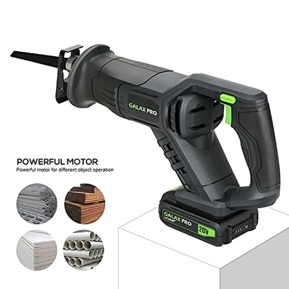 Cordless Reciprocating Saw 20V 2.0Ah Battery 0-3000RPM Power Tool 3pcs 6-inch Wood Blade & 2pcs Variable Speed Trigger Lock Off