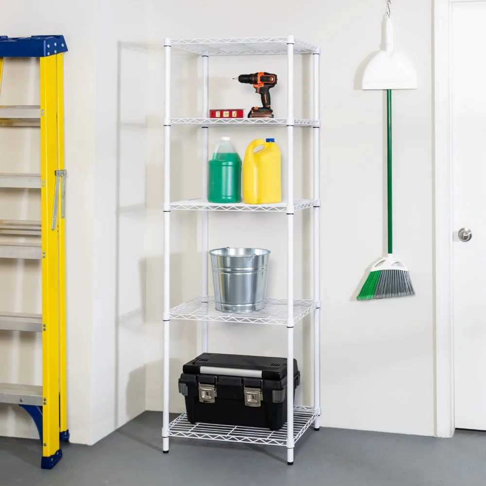 

White Shelf 5-Shelf Steel Heavy Duty Adjustable Storage Shelves Home Gadgets Organization Garden