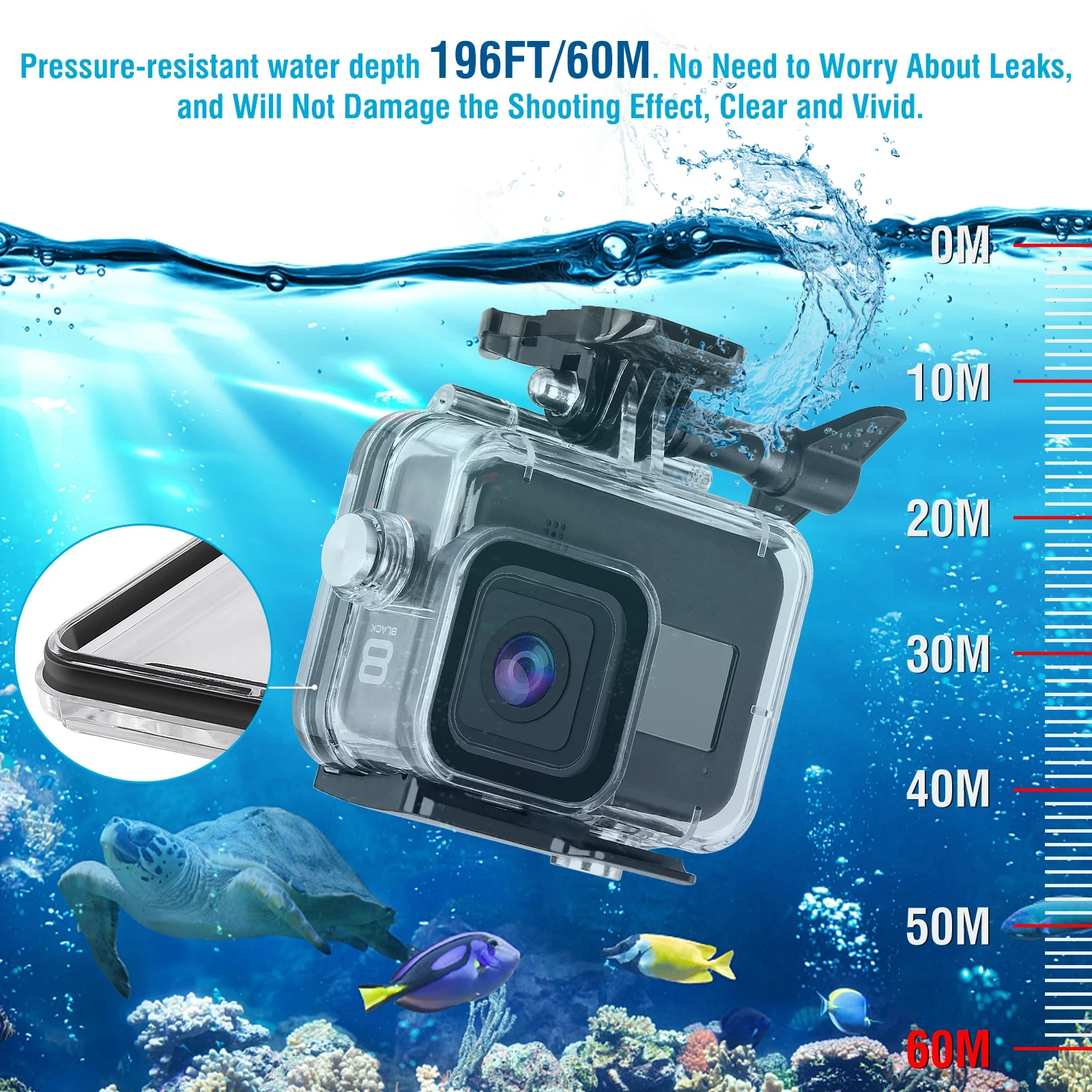 Go Pro Hero 8 Boîtier étanche Boîtier De Plongée Noir étanche Pour GoPro8 60M Boîtier Accessoires De Caméra D'action Sous-marine
