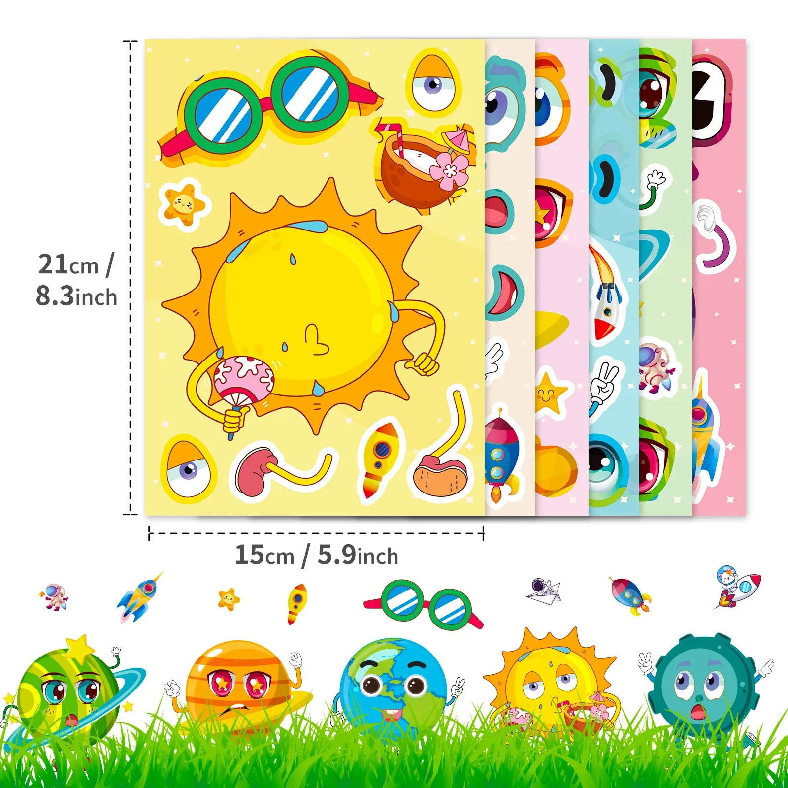 6/12/18PCS Space Planet Face Changing Sticker Cartoon Planet Parent Child Interactive DIY Puzzle Sticker for Children reusable sticker book multiple scenarios cartoon diy puzzle educational cognition learning toys for child age 2 6 gift