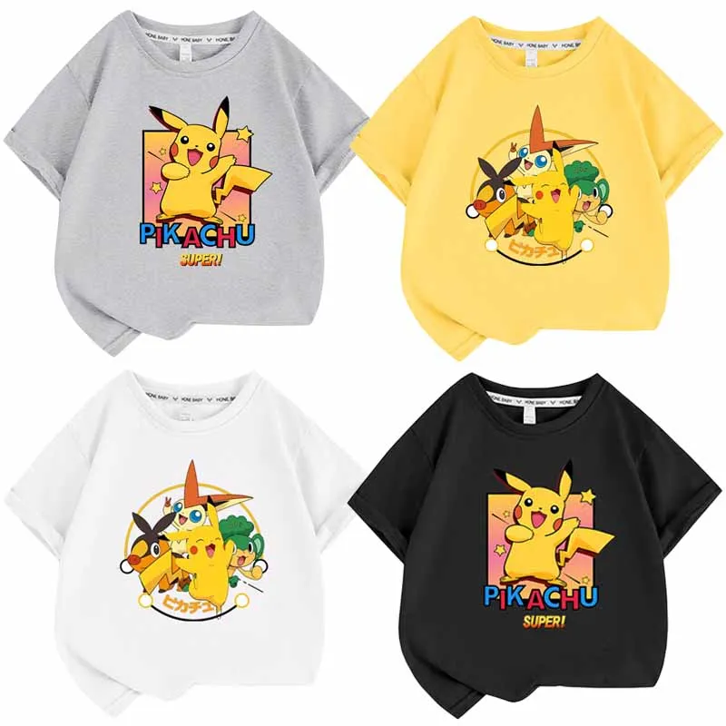 

Pokemon Anime Figures Pikachu Children Summer Clothing Tops Short Sleeve Cartoon Cute Printing Boys Girls Half Sleeves T-shirt