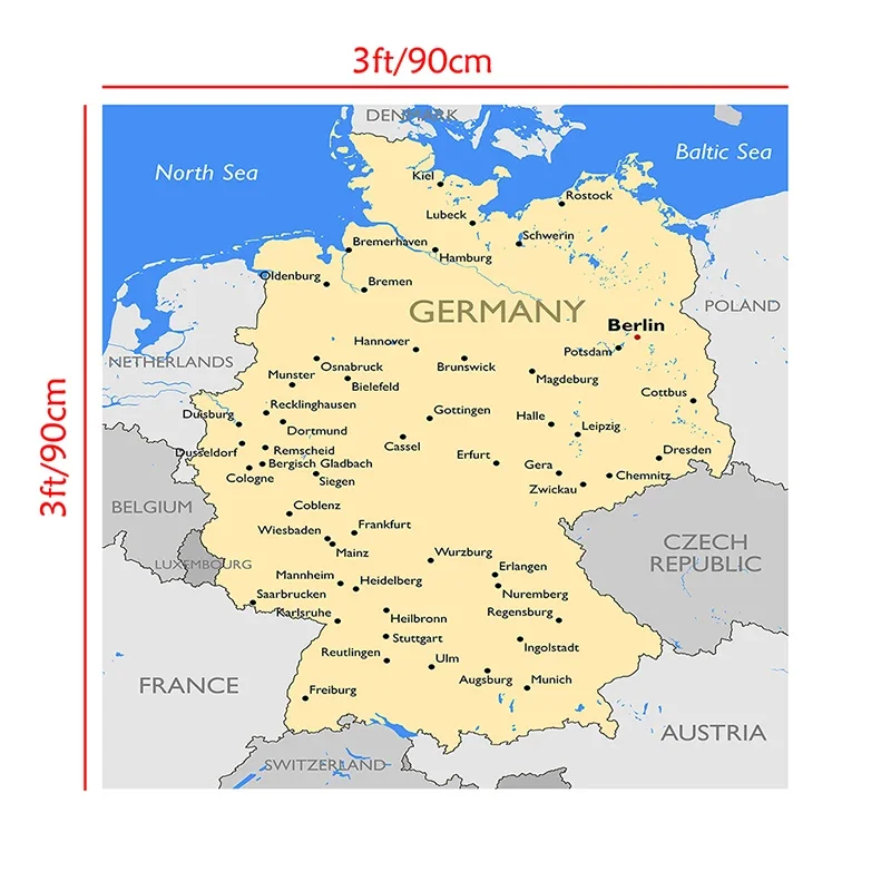 90*90cm The Germany Political Map Non-woven Canvas Painting Wall Art Poster Home Decoration School Classroom Supplies