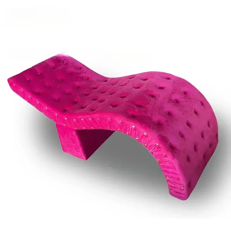 S-shaped Eyelash Tattoo Bed  Facial Care Massage Bed  Curved Leather Velvet Buckle Design  Beauty Salon 4