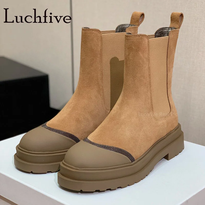 

Brand Designer Casual Flats Short Boots Slip On Round Toe Suede Classics Boots Fashion Outwear Walking Girl's Boots