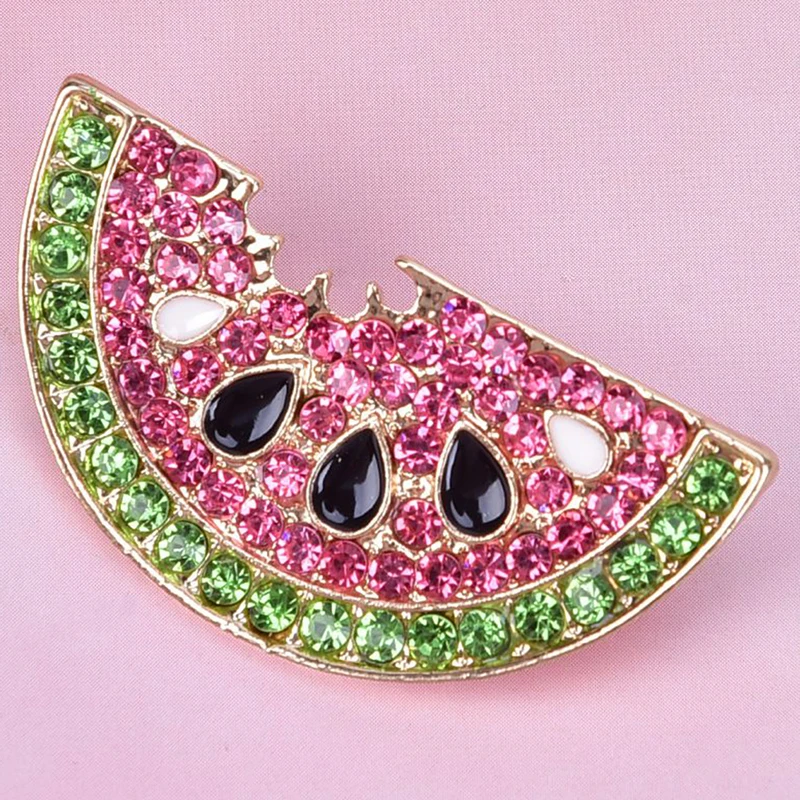 hot 1pcs Fashion Summer Style Rhinestone Watermelon Brooches Cute Fruit Brooch Pin Kids Backpack Badges Jewelry