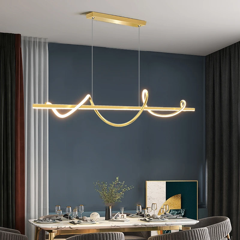 

2022 Modern Simple Art Style LED Chandelier For Dining Room Kitchen Table Living Room Bedroom Ceiling Lamp Gold Pendant Light