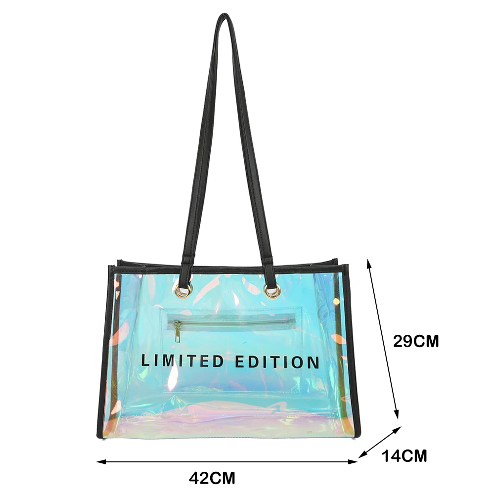 Fashion Women Clear Tote PVC Laser Waterproof Transparent Handbags Female Large Shopper Shoulder Bag Summer Beach Portable Pouch women's bags for work