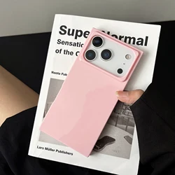 Vibrant Candy Color Square Phone Case - Fashionable Shockproof Soft Cover - iPhone 15 Plus (Pink)