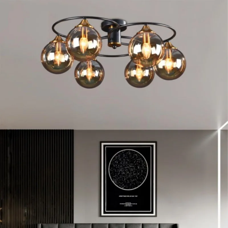 

Industrial ceiling light Loft LED Smoky gray Amber glass ball light Parlor Diningroom Bedroom E14 Bulb nordic kitchen lamp