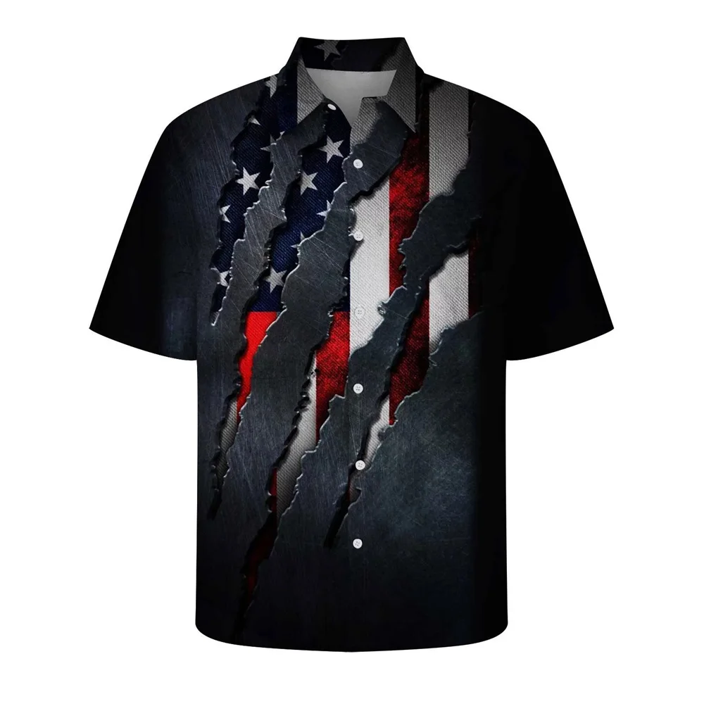thumbnail image 1 of Camisas de verano con bandera estadounidense en 3D para hombre, camisas hawaianas informales para mujer, camisas de playa con botones y mangas cortas estampadas a la moda, 1 of 5