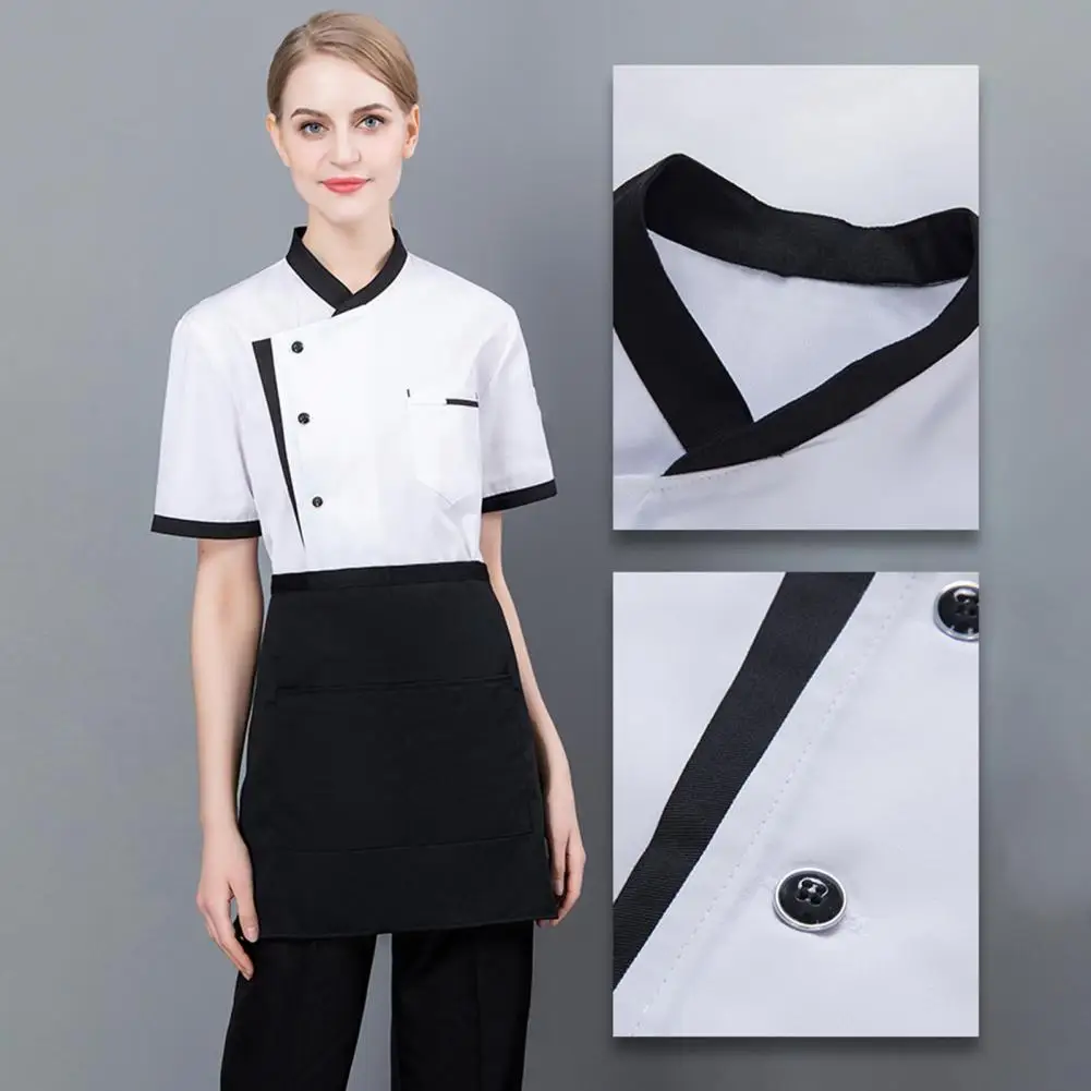 Chef Attire Professional Chef Uniforms Breathable Short Sleeves Jacket Stand Collar Shirt for Restaurant Kitchen Work Clothes