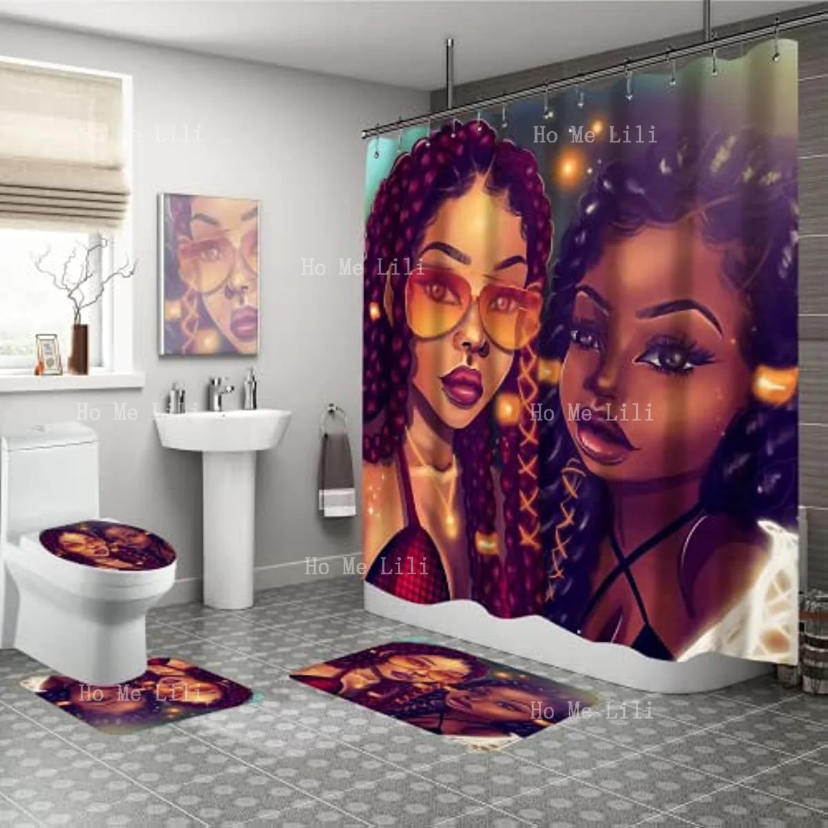 African American Women Bathroom Black Girl Magic Shower Curtains With