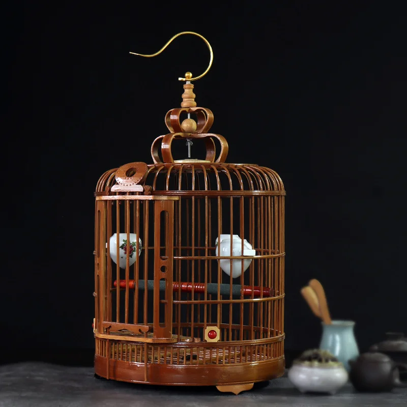 Bamboo Large Bird Cage Round Luxury Outdoor Hanging Wood Stick Bird