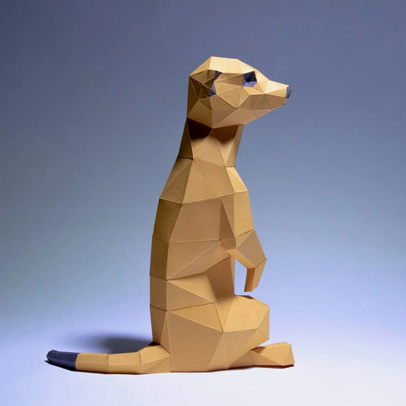 Meerkats Suricate Animal Paper Model Porch Decor 3D Hand Made Papercraft Model Kit DIY Origami Corridor Ornament Puzzles