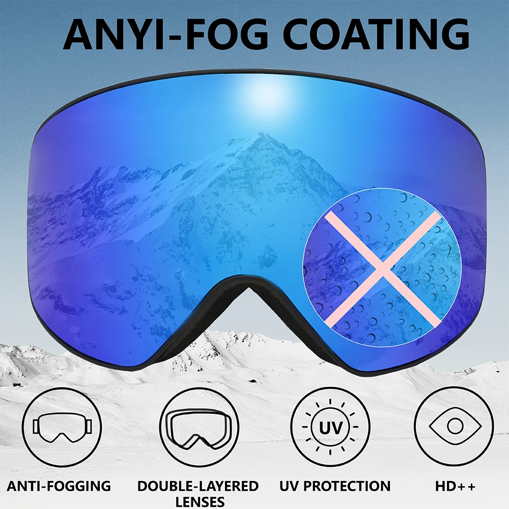 BRAND Winter Sports Ski Goggles UV400 Protection Ski Mask Male Female Anti-Fog Big Face Snow Glasses Skiing Snowboard Eyewear 6