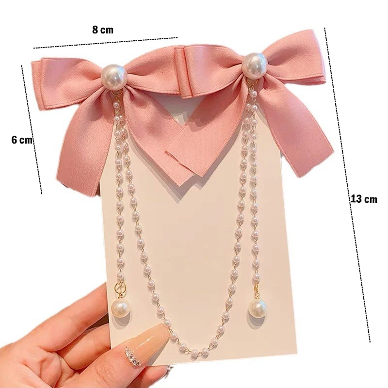 Sweet Princess Style Pink Pearls Chain Bow Hair Clip Women Children's Cute Back Head Hairpins Hair Clips Girls Hair Accessories 2