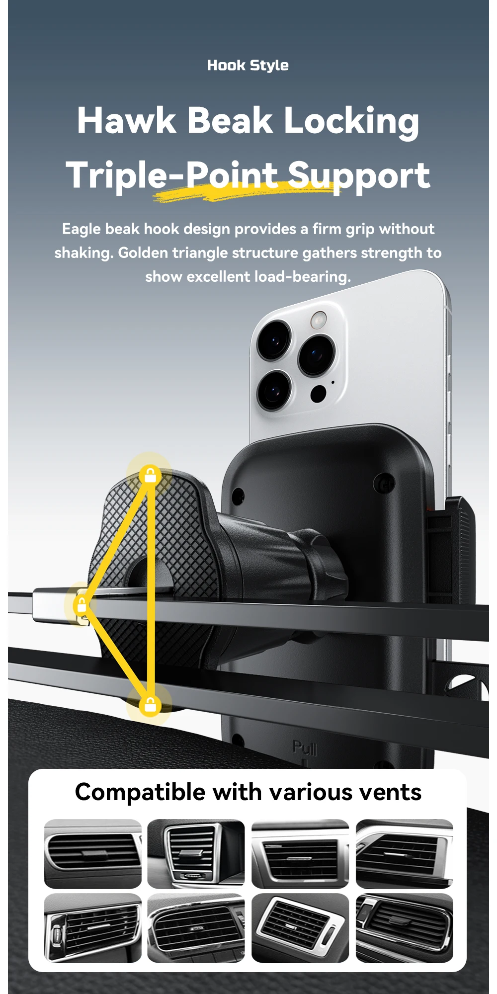 360°Rotating Car Phone Holder One-touch locking Air Vent Clip Universal Phone St