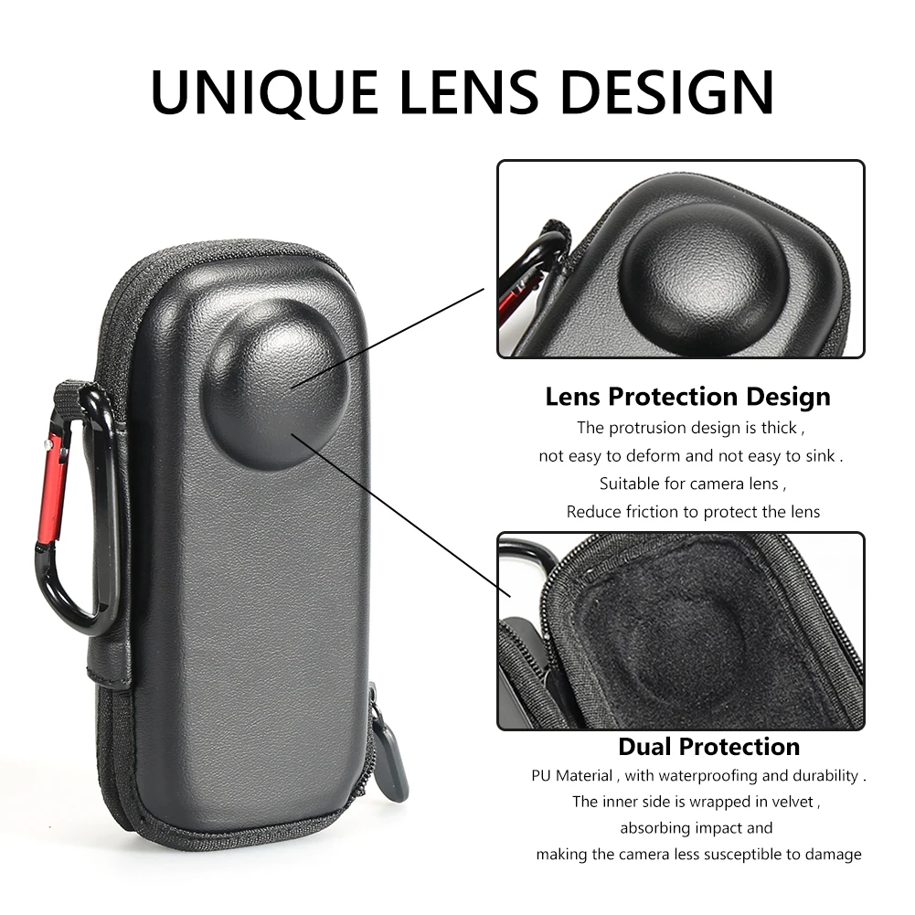 Case for Insta360 X4 Accessories PU Portable Carrying Case Anti-scratch Travel Storage Case with Carabiner Portable Storage Bag 3