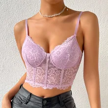  Summer Spring Sexy Female Slim Fit Lace Crop Tank Top Corset Bustier Women Clothes 