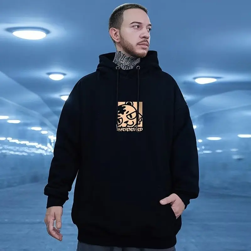 Hooded Sweater Men's Trendy Brand Large Size M-8XL Men's Autumn And Winter Style Plush And Thick Fat Hip-hop Pullover Jacket