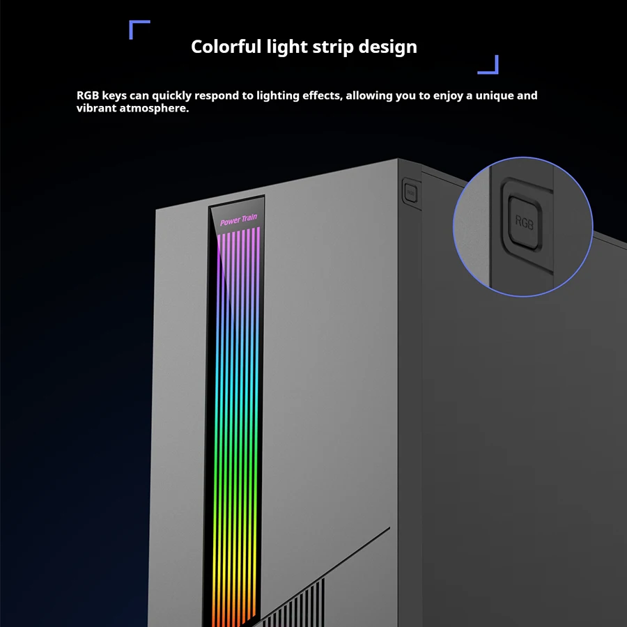 POWER TRAIN Gaming PC Case ES500, ATX M ATX Support, RGB Light Strip, Glass Side Transparent Panel, Desktop Computer Chassis, USB Connectivity - Image 4