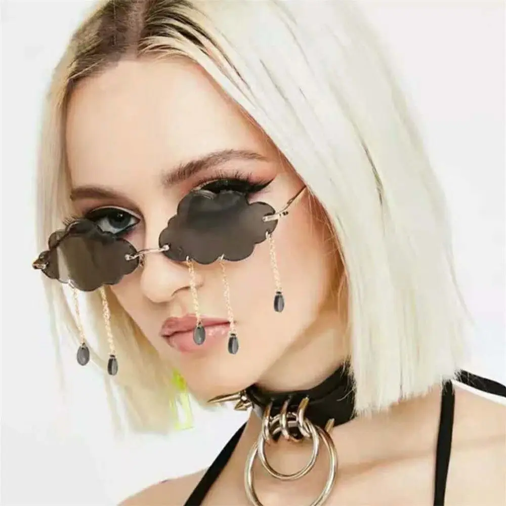 

1PC Fashion Retro Rimless Sunglasses Women Men Vintage Clouds diamond Tassel Steampunk Disco Glasses Funny Cloud Shaped Shades