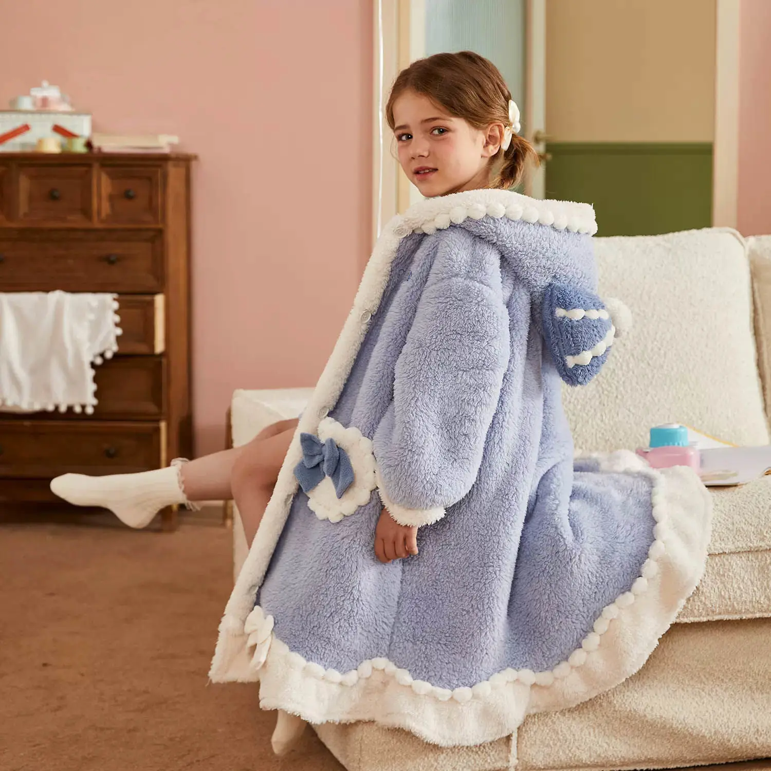 Kids Pajamas Set Flannel Pajamas Child Bathrobe Kids Robe Kids Hooded Robe For Girls Winter