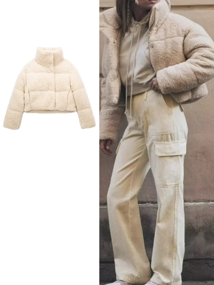 

TRAF Women's Winter Jackets 2023 Fashion Thickening Warm Long Sleeve Short Parka Female Chic Coats