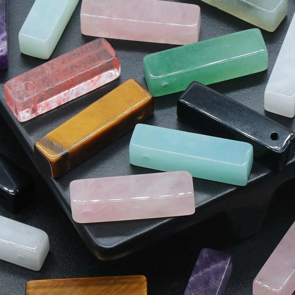 

10Pcs Wholesale Natural Semiprecious Stone Reiki Rose Quartz White Jade Pendant Rectangle For Jewelry Making DIY Accessories